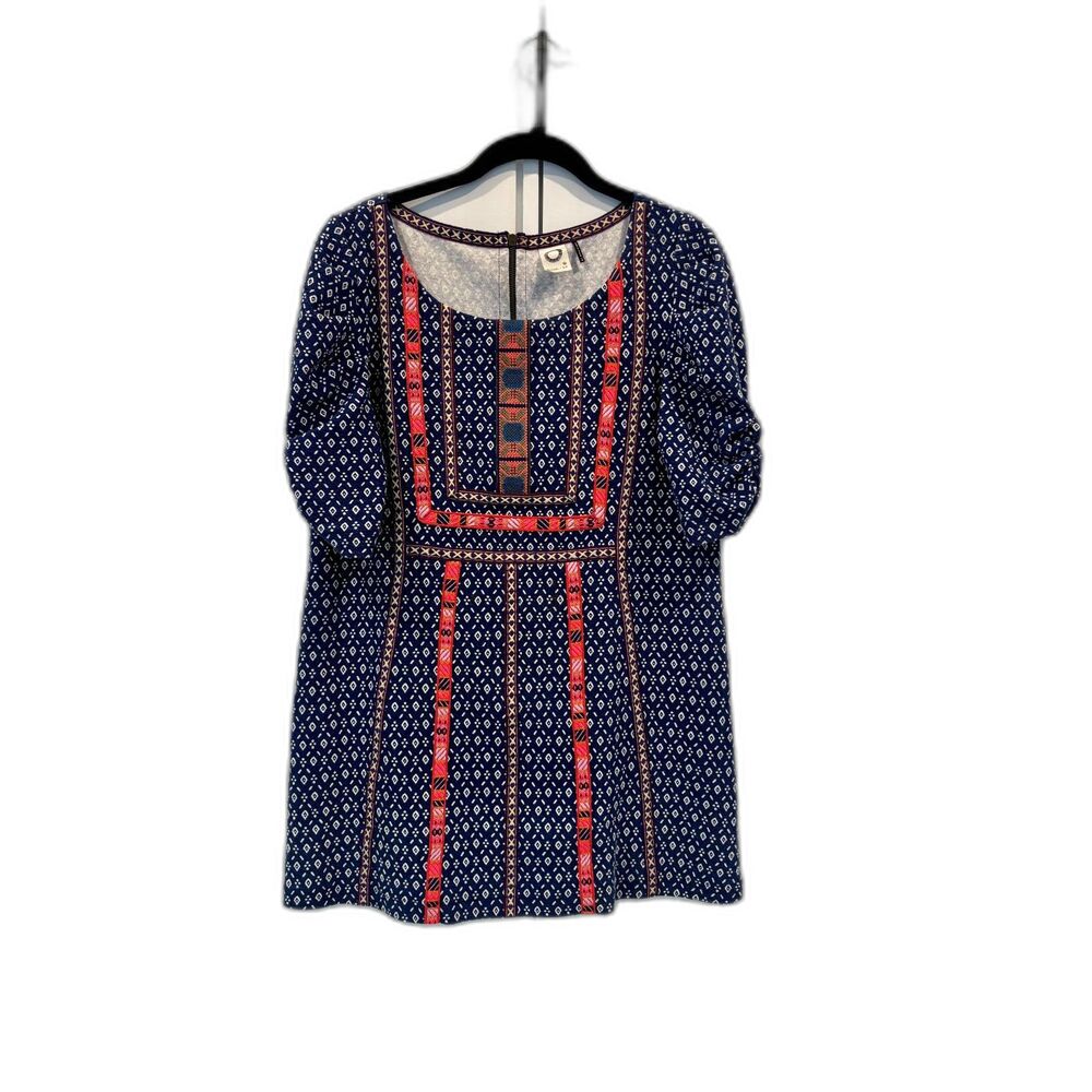 Akemi + Kin Boho Embroidered Tunic Top Navy Pink Festival Peasant Blouse M